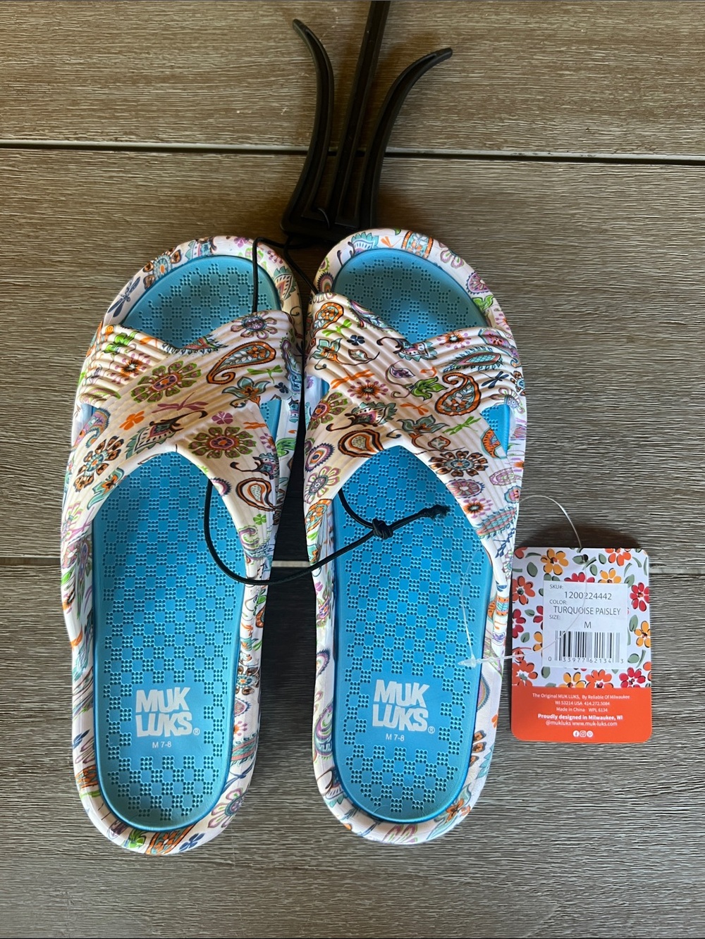Muk Luks Women’s Turquoise Paisley Slip-On Sandals
